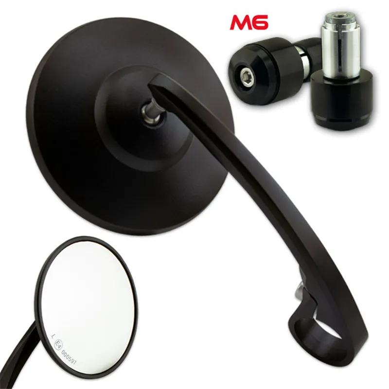 cafe 4 racer - Handlebar End Mirror "BOB 3" M6 Black Aluminum Pair incl. Handlebar Weights M6 Universal Arm: 170mm - HS MOTO Germany Bar end mirrors 4251926904477