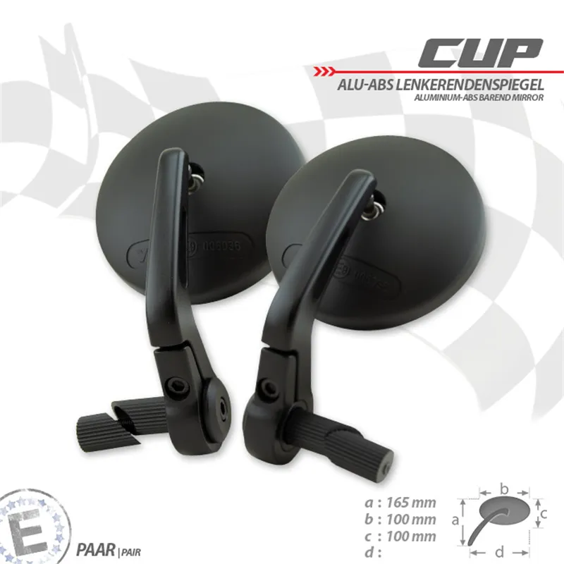 cafe 4 racer - Handlebar End Mirror "CUP" ABS/Aluminum Black Pair Clamp for Handlebar 16-19mm E-approved - HS MOTO Germany Bar end mirrors 4251352657411