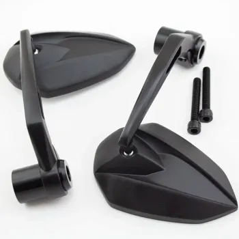 cafe 4 racer - Handlebar End Mirror "SOLID 1" M6Y Black Aluminum Pair incl. Handlebar Weights M6Y Yamaha Arm: 170mm - HS MOTO Germany Bar end mirrors 4251926904620
