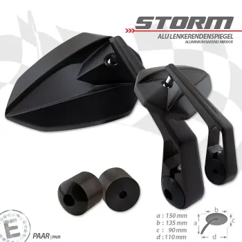 cafe 4 racer - Handlebar End Mirrors "Stream" M6 Universal Black Aluminum Pair incl. Handlebar Weights - HS MOTO Germany Bar end mirrors 4251352656735