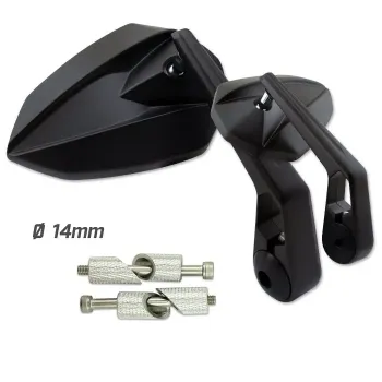 cafe 4 racer - Handlebar End Mirror "Cento" ABS M6 Pair Adjustable Arm 65mm L 140 x Ø - HS MOTO Germany Bar end mirrors 4251352631367