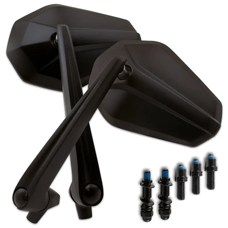 cafe 4 racer - Universal Mirror "SOLID" Aluminum Black M10 Adapter 2 x M10-R / 1 x - HS MOTO Germany Standard mirrors 4251926903296