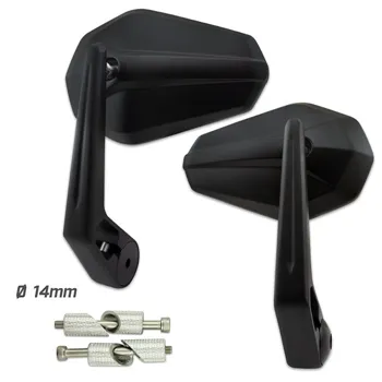 cafe 4 racer - Handlebar End Mirror "SOLID 2" Black M6 / ID14 Aluminum Pair incl. Handlebar Weights + Clamping Parts - HS MOTO Germany Bar end mirrors 4251926903449