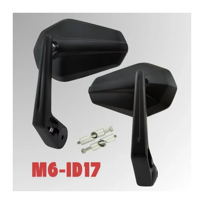 cafe 4 racer - Handlebar End Mirror "SOLID 2" Black M6 / ID17 Aluminum Pair incl. Handlebar Weights + Clamping Parts - HS MOTO Germany Bar end mirrors 4251926903456