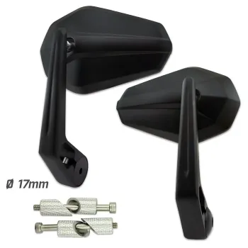 cafe 4 racer - Handlebar End Mirror "SOLID 2" Black M6 / ID17 Aluminum Pair incl. Handlebar Weights + Clamping Parts - HS MOTO Germany Bar end mirrors 4251926903456
