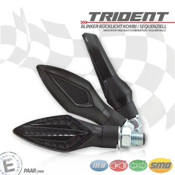 cafe 4 racer - SMD Indicator Rear Left "TRIDENT" SEQ black M10 Pair L 75 x W 27.5 x - HS MOTO Germany 3in1 4251352638687