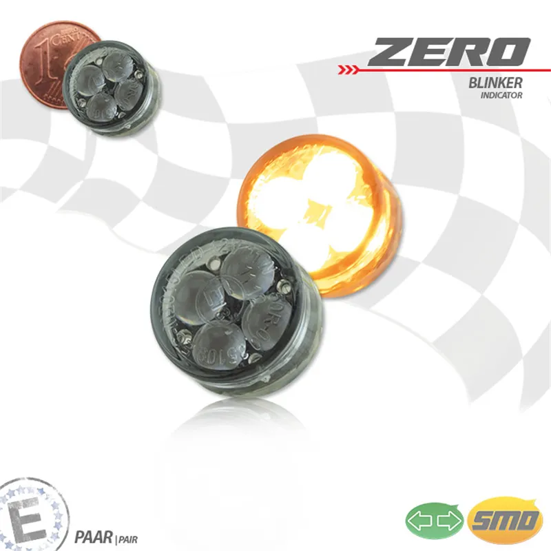 cafe 4 racer - SMD vestavěná sada ukazatelů "Zero" tónovaná pár Rozměry: Ø16 x T 8,5 mm E-schváleno - HS MOTO Germany Standardní ukazatele směru 4251352638540