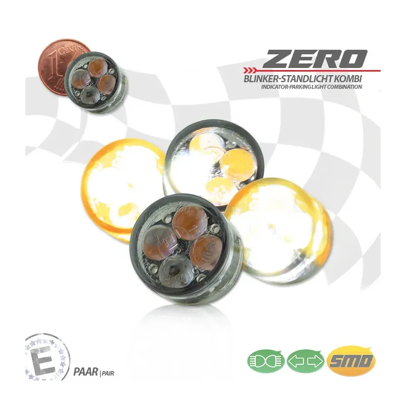cafe 4 racer - Built-in Indicator Position Light Set "Zero" Tinted Dimensions: Ø16 x T 8.5 mm E-approved - HS MOTO Germany Built-in indicators & position light 4251352638526