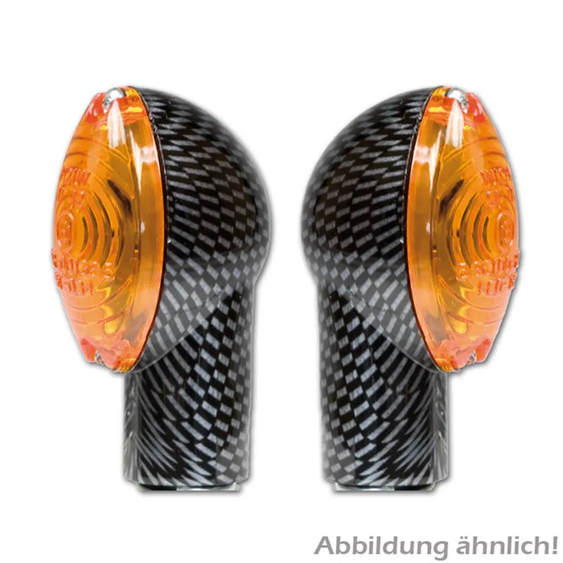 cafe 4 racer - Micro Blinker Carbon Look dlhý žlté sklo 12V/21W Halogén M10 E-schválený - HS MOTO Germany Štandardné smerovky 4251352612786