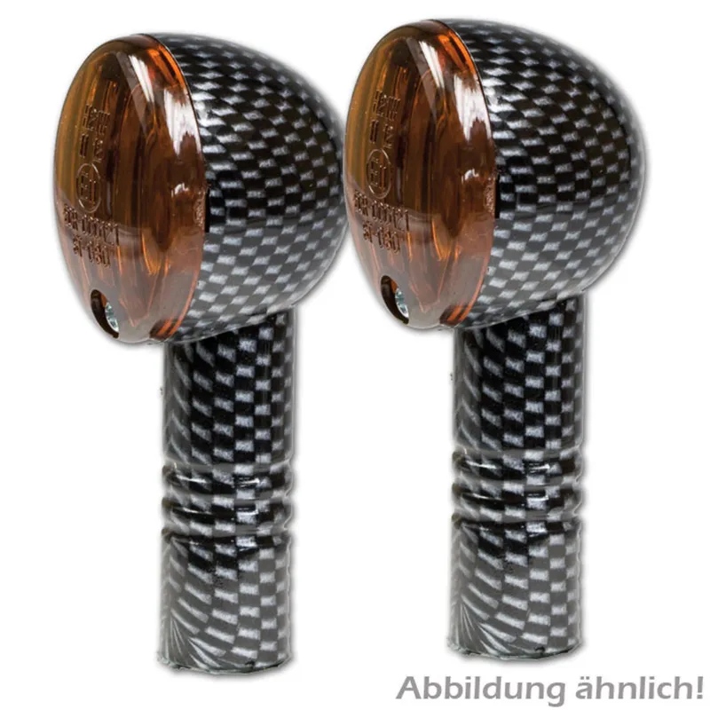 cafe 4 racer - Micro Flash Ukazatel Carbon Look Krátký Tmavé Sklo 12V/21W Halogen M10 E-schválený - HS MOTO Germany Standardní ukazatele směru 4251352612007