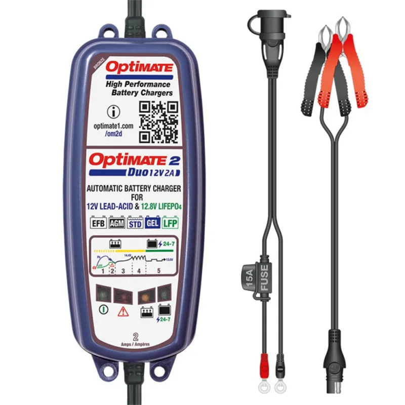 cafe 4 racer - Nabíječka baterií "OptiMate2 DUO" SAE 5-stupňová 12V/12,8V/13,2V, 0,8A STD/AGM/Gel/Lithium - OPTIMATE Nabíječky 5425006142052