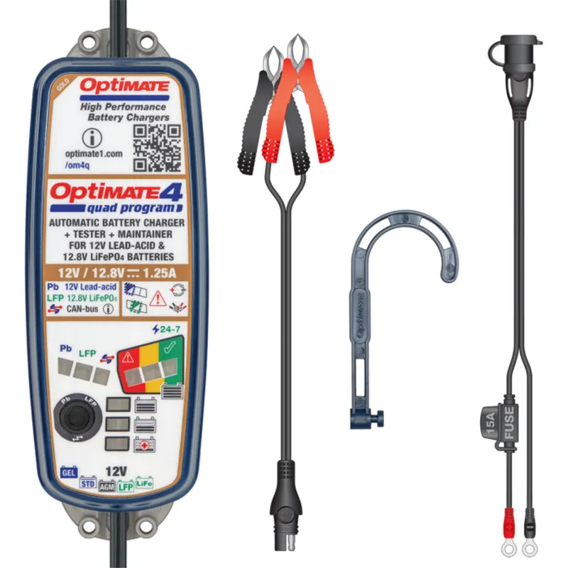 cafe 4 racer - Nabíjačka batérií "OptiMate4 Quad Program" 9-fázová, 12V/12.8V 1.25A STD/AGM/Gél/Lítium - OPTIMATE Nabíjačky 5425006146869