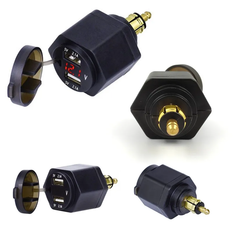 cafe 4 racer - Duálny USB 2.0 adaptér 12V-24V 5V 2x2.1A displej napätia pre BMW 12mm DIN zásuvku - HS MOTO Germany USB port 4251352656711