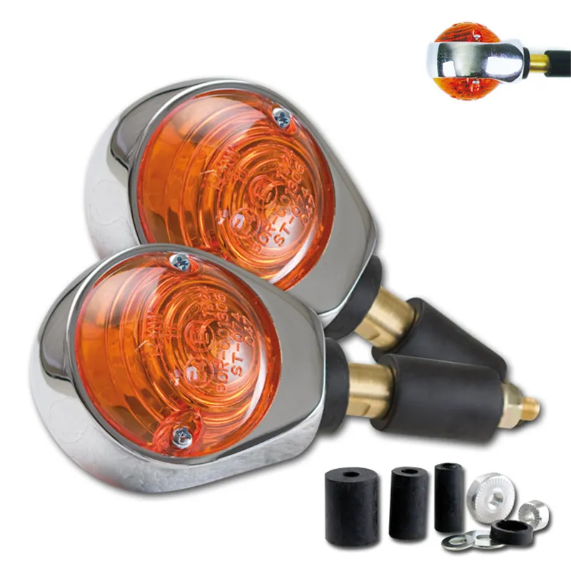 cafe 4 racer - Indicators  chrome-plated" Dimensions: 53mm x 48mm 12V/21W Halogen E-approved - HS MOTO Germany Bar end indicators 4251352613073