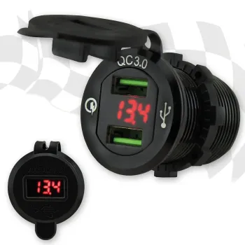 cafe 4 racer - Duální USB 2.0 adaptér 12V-24V 5V 2x2.1A s displejem napětí pro BMW 12mm DIN zásuvku - HS MOTO Germany Port USB 4251352656711