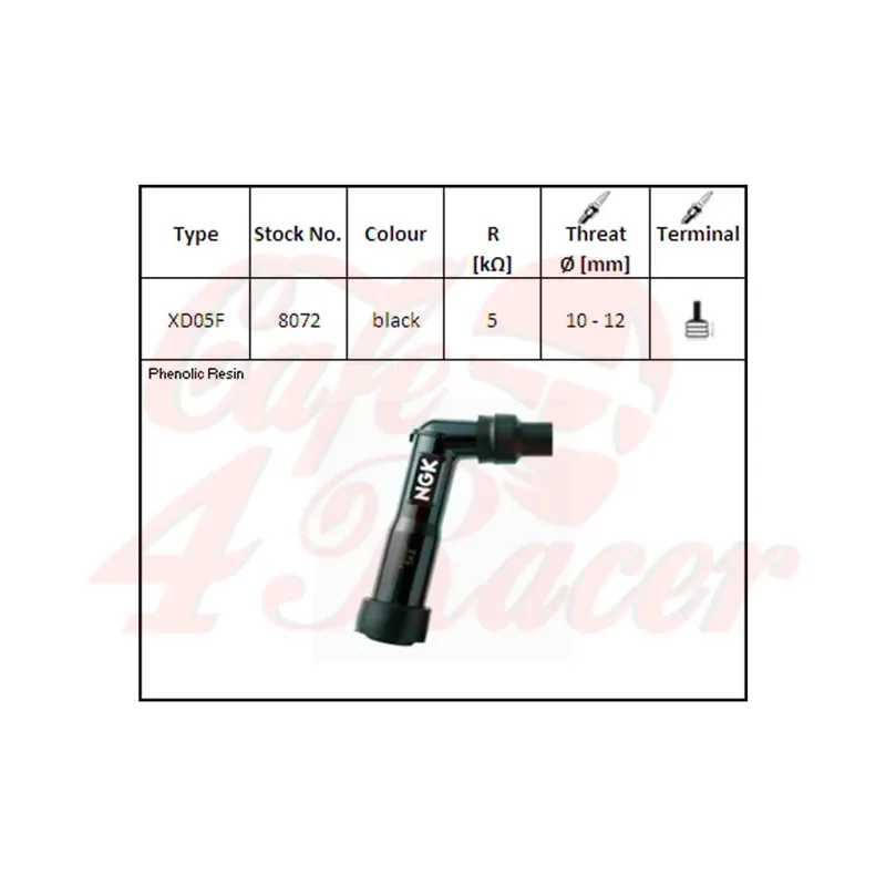 cafe 4 racer - Spark plug connector, NGK, XD-05 F, for 12 mm, 102° - NGK Spark & Ignition Plugs Connector 4054783157426