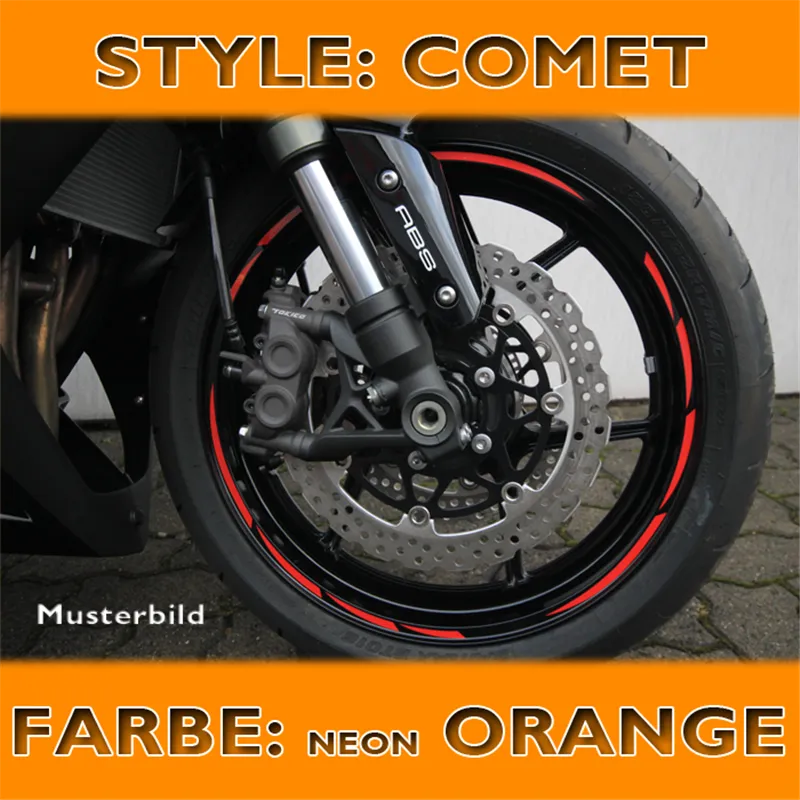 cafe 4 racer - Samolepka na okraj ráfku "Comet Style" neonově oranžová, předtvarovaná, šířka 7 mm pro ráfky 16-19 palců - HS MOTO Germany Pásiky na kolech 4251352656230
