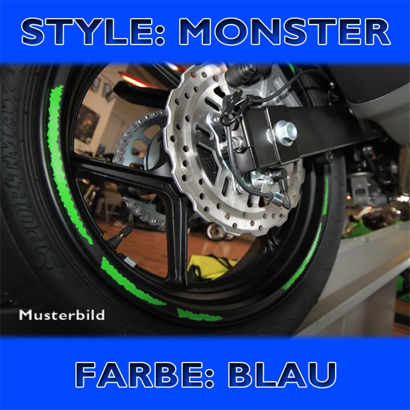 cafe 4 racer - Nálepka na okraj ráfika "Monster" modrá, šírka 7 mm, predtvarovaná pre ráfiky 16-19 palcov - HS MOTO Germany Pásiky na kolesá 4251352654540