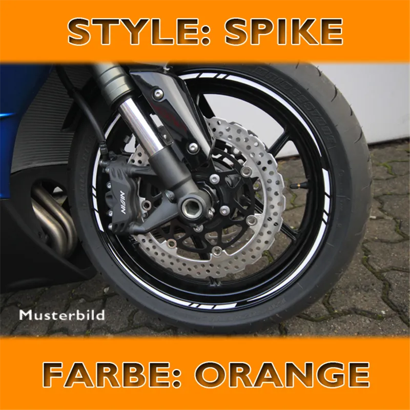 cafe 4 racer - Nálepka na okraj ráfika "Spike" oranžová, šírka 7 mm, predtvarovaná pre ráfiky 16-19 palcov - HS MOTO Germany Pásiky na kolesá 4251352627537