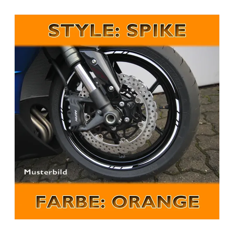 cafe 4 racer - Rim Edge Sticker "Spike" Orange 7 mm Wide Preformed for 16-19 Inch Rims - HS MOTO Germany Strips for wheels 4251352627537