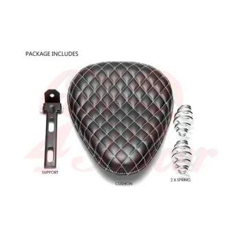 cafe 4 racer - Black / White Diamond Stitch Universal Custom Old Skool Single Seat - MAX-INC  Bobber Solo Seats 