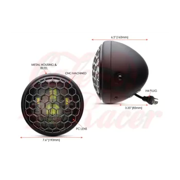 cafe 4 racer - 7" matně černý šestihranný kryt mřížky světlometů LED - MAX-INC  Světla LED 