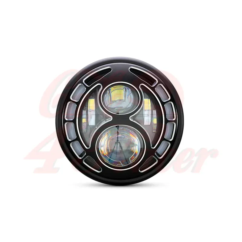 cafe 4 racer - 7" Integrated LED Headlight + Eight Ball Grill Cover Black & Contrast - MAX-INC  LED Headlight & inserts 