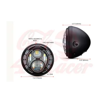 cafe 4 racer - 7" Integrated LED Headlight + Eight Ball Grill Cover Black & Contrast - MAX-INC  LED Headlight & inserts 