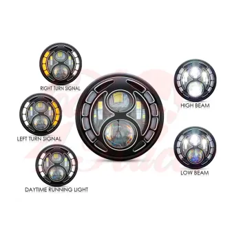 cafe 4 racer - 7" Integrated LED Headlight + Eight Ball Grill Cover Black & Contrast - MAX-INC  LED Headlight & inserts 