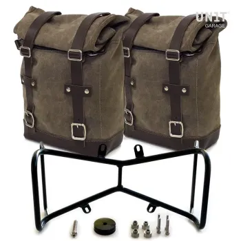 cafe 4 racer - Two waxed suede side panniers + symmetrical double subframe ninet - UNIT GARAGE Bags and Accessories 