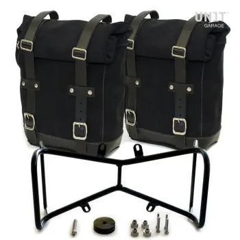 cafe 4 racer - Two waxed suede side panniers + symmetrical double subframe ninet - UNIT GARAGE Bags and Accessories 