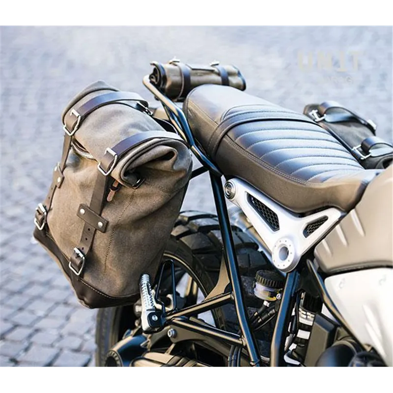 cafe 4 racer - Voskovaná semišová boční brašna scram 22l-30l + dvojitý podvozek ninet - UNIT GARAGE Tašky a příslušenství 
