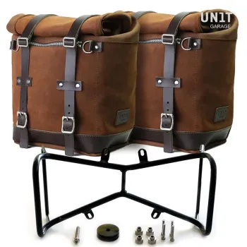 cafe 4 racer - Two waxed suede side panniers scram 22l-30l + symmetrical double subframe ninet - UNIT GARAGE Bags and Accessories 