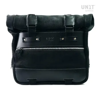 cafe 4 racer - Cult side pannier in waxed suede with aluminium back plate + stainless steel quick release system and lock + right subframe nine - UNIT GARAGE Bags and Accessories 