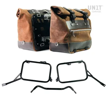 cafe 4 racer - Pair of cult side bags in split leather 40l - 50l + aluminum plate + r80g/s and r80 gs basic frames - UNIT GARAGE Bags and Accessories 