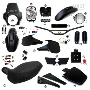 cafe 4 racer - R1150r pro kit s bočními panely nádrže (matná černá) - UNIT GARAGE KIT 
