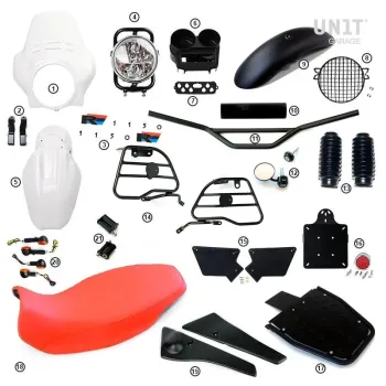 cafe 4 racer - R1150r pro sada s bočními ochrannými rámy (alpská bílá) - UNIT GARAGE KIT 