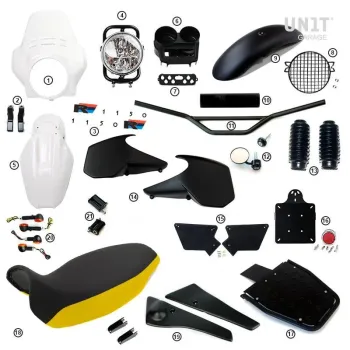 cafe 4 racer - R1150r pro sada s bočnými panelmi nádrže (alpská biela) - UNIT GARAGE KIT 
