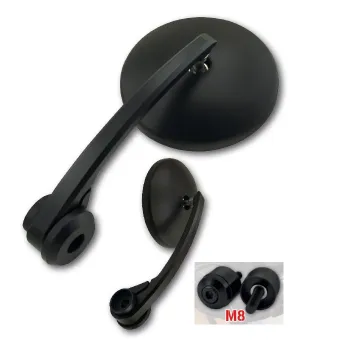 cafe 4 racer - Handlebar End Mirrors "Stream" M6 Universal Black Aluminum Pair incl. Handlebar Weights - HS MOTO Germany Bar end mirrors 4251352656735