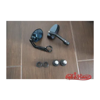 cafe 4 racer - Oval Handle Bar End Side Mirrors CR5 black CNC - Cafe4Racer Bar end mirrors 
