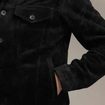 cafe 4 racer - Motone ROUGHNECK Reverse Suede Trucker Jacket (Black) - Motone Jackets 
