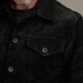 cafe 4 racer - Motone ROUGHNECK Reverse Suede Trucker Jacket (Black) - Motone Jackets 