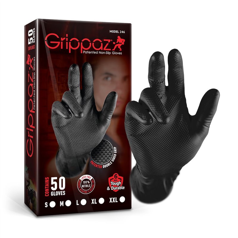 cafe 4 racer - Grippaz 246A Protišmykové nitrilové rukavice čierne veľkosť XXL/11 - 50ks -  Jednorázové nitrilové rukavice 