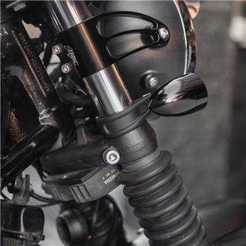 cafe 4 racer - The Clampits - 35mm - Indicator/Turn Signal Fork Mount Brackets - Motone CNC aluminum housing & brackets 