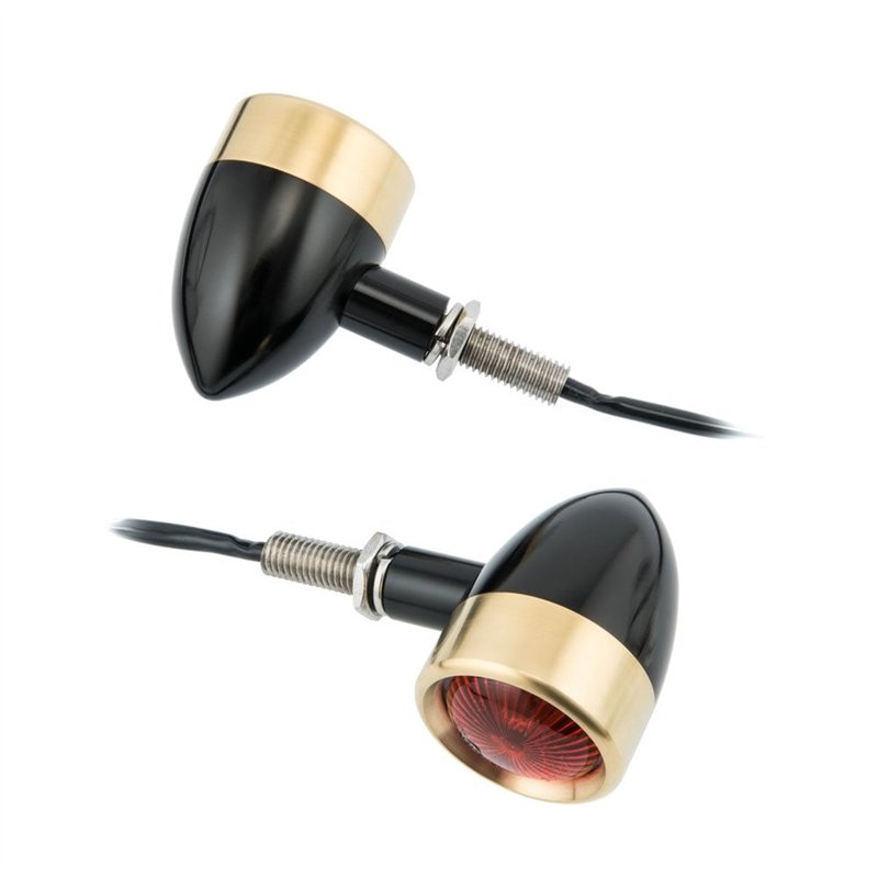 cafe 4 racer - Custom Billet Indicator Turn Signals "JPS" Set of 2  - Black/BRASS Bezels - Motone Standard indicators 