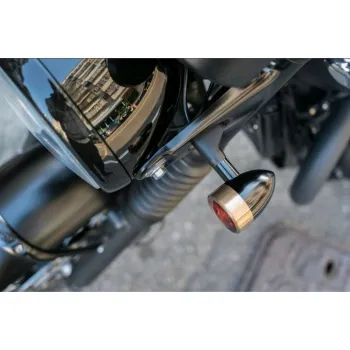 cafe 4 racer - Custom Billet Indicator Turn Signals "JPS" Set of 2  - Black/BRASS Bezels - Motone Standard indicators 