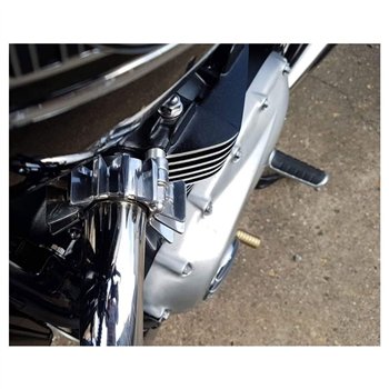 cafe 4 racer - Finned SS Exhaust Clamps - LC - Hand Polished Finish - Motone Triumph Bonneville 