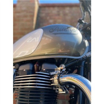 cafe 4 racer - Finned SS Exhaust Clamps - LC - Hand Polished Finish - Motone Triumph Bonneville 