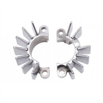 cafe 4 racer - Finned SS Exhaust Clamps - LC - Hand Polished Finish - Motone Triumph Bonneville 