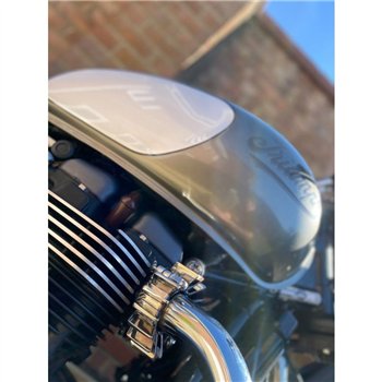 cafe 4 racer - Finned SS Exhaust Clamps - LC - Hand Polished Finish - Motone Triumph Bonneville 